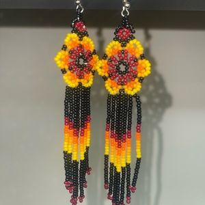 Handmade beaded flower drop earrings
